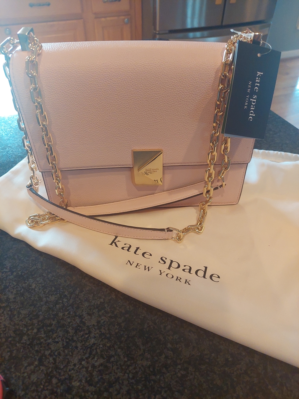 kate spade Pale Pink Leather Chain Crossbody with Gold Hardware